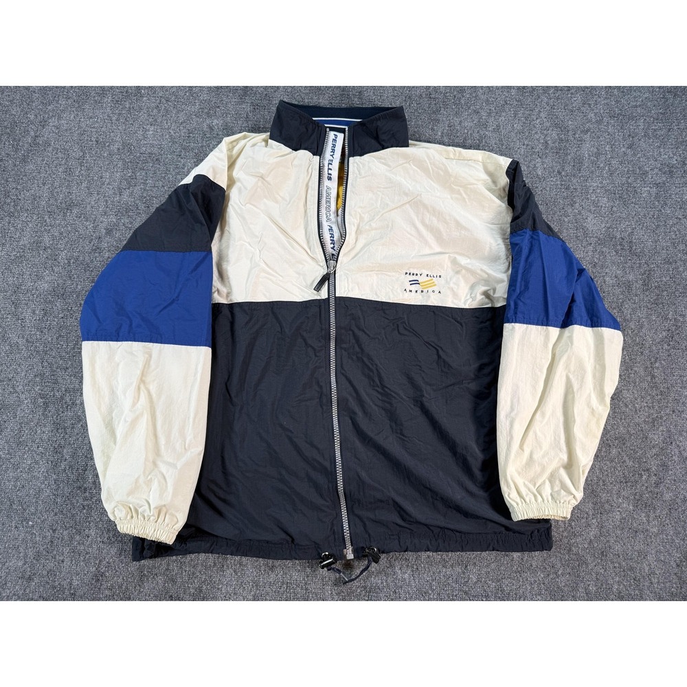 Vintage Perry Ellis‎ America Jacket Mens XL Black Colorblock Windbreaker 90s